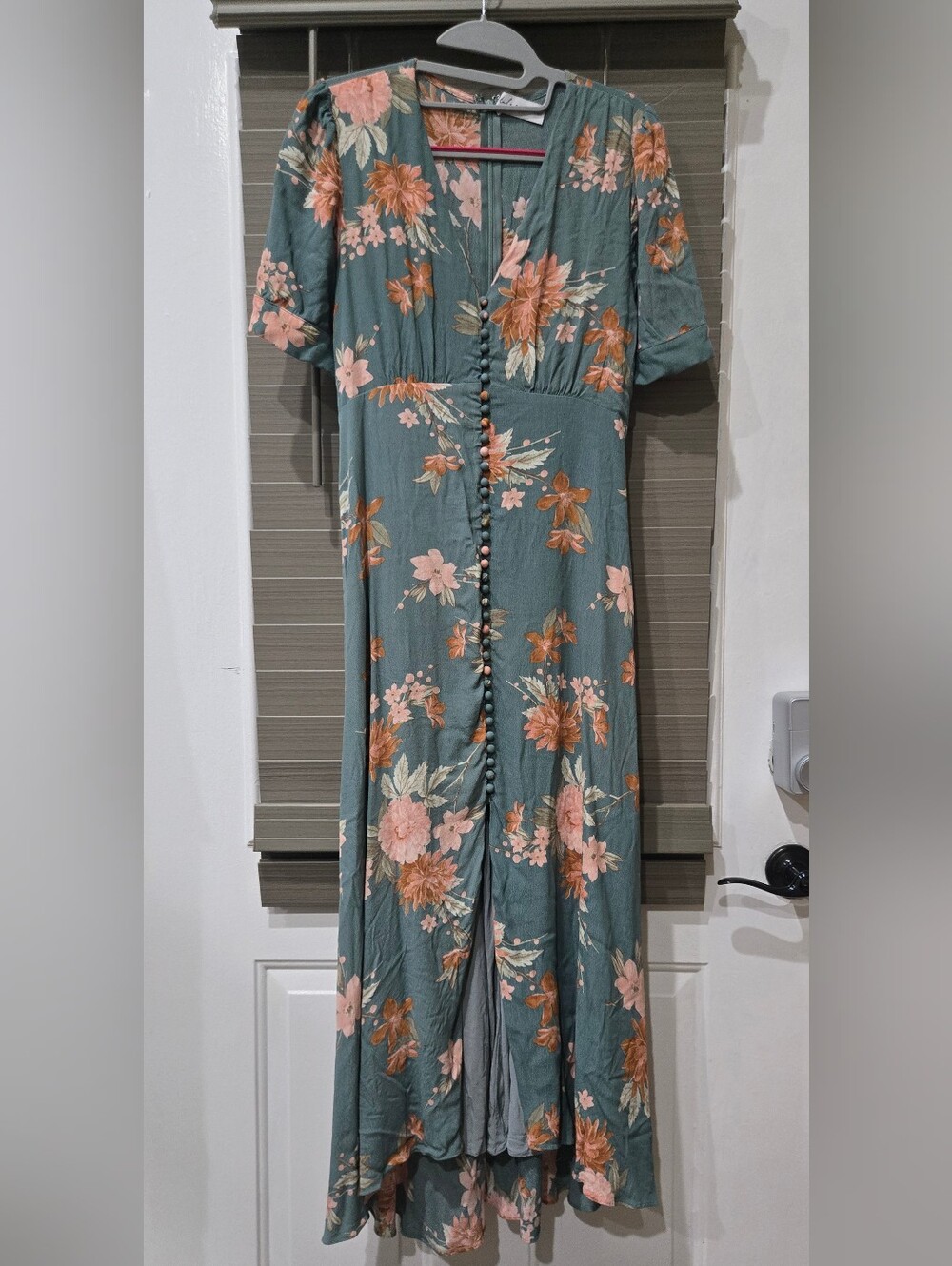 Petal & Pup Teal-Green Floral Button-Front Maxi Dress